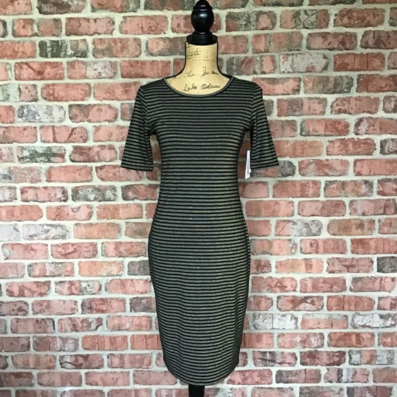 LuLaRoe Julia Dress XS 2-4 New With Tags Elegant Collection Metallic Gold Black - Picture 2 of 9